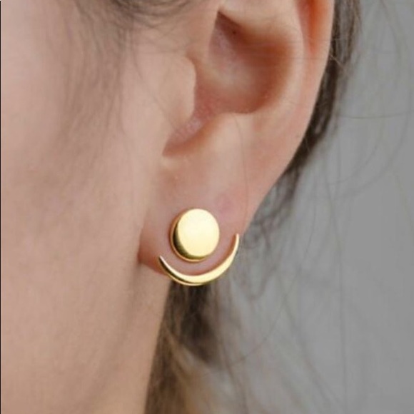 Jewelry - Gold Sun & Crescent Moon Cuff Jacket Earring